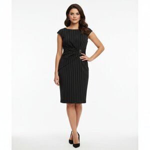 Anne Klein Pinstripe Sheath Dress Size 4 Black Business Corporate Goth Minimalis